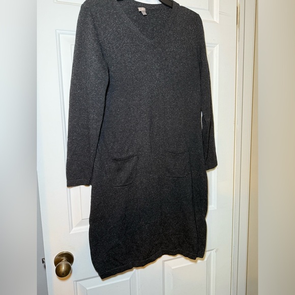 J Jill Sweater Dress V Neck Small Silk Blend Pockets Black White Specks Classic - Picture 3 of 8